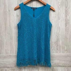 Cable & Gauge Teal Lace Overlay Tank Top BB279